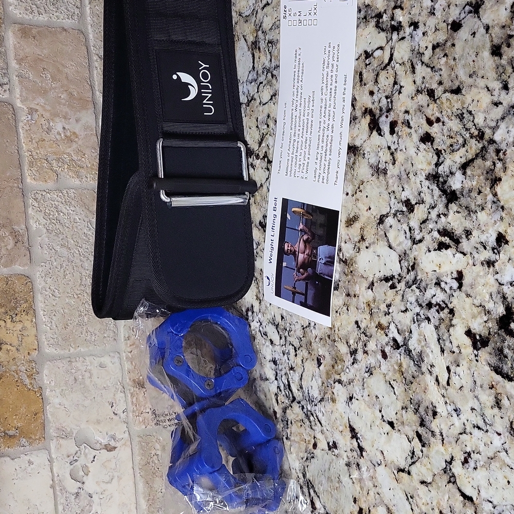 Weight Lifting Belt & Barbell Clamps Bundle